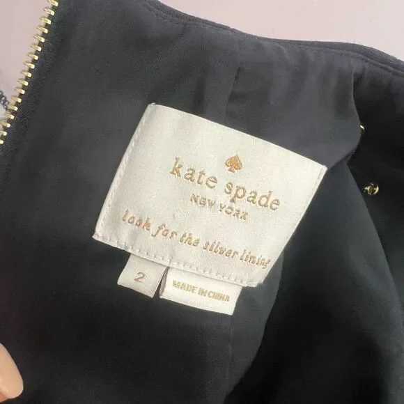 Kate spade black sleeveless rear gold zipper A-line dress size 2 - Picture 9 of 12